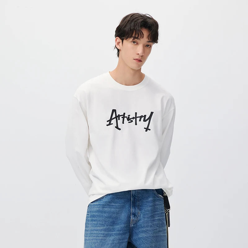 អាវយឺតប៉ាក់បុរស Semir រចនាបថទំនើប បោះពុម្ពអក្សរគូរដោយដៃ រលុង សម កប្បាស ឆ្នាំ២០២៦ រដូវរងាថ្មី សម្លៀកបំពាក់ប្រចាំថ្ងៃ រចនាប័ទ្មធម្មតាក្នុងទីក្រុង