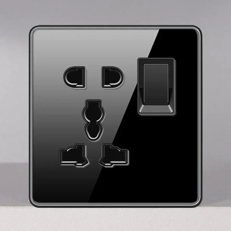 Tempered Glass Panel Blue Light Button Switch 1 2 3 4 Gang/1 2 Way LED Automatic reset Switch Indicator Light TV TEL Wal Socket
