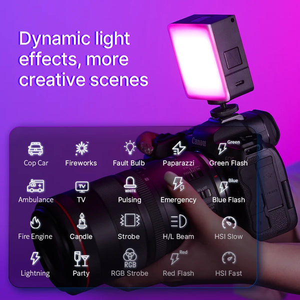 ភ្លើងវីដេអូ Ulanzi VL49 RGB PRO បានធ្វើបច្ចុប្បន្នភាពពណ៌ពេញលេញ LED វីដេអូ 2500mAh 2500K-9000K ភ្លើងកាមេរ៉ា ជាមួយនឹងឧបករណ៍បំបែក Honeycomb សម្រាប់ការថតរូប