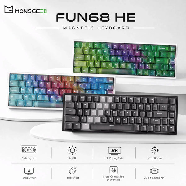 Akko MonsGeek FUN68 HE Keyboard 65% Magnetic Switch Rapid Trigger 0.005mm 8000Hz ARGB Type-C Wired Gaming Gamer Custom Keyboard