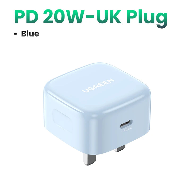 【UK Plug】UGREEN Quick Charge 4.0 3.0 QC PD Charger 20W USB Type C Fast Charger for iPhone 15 14 13 Pro Xiaomi Phone PD Charger