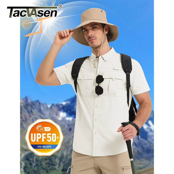 TACVASEN Men‘s Short Sleeve Sun Protection Shirt UPF 50+ Lightweight Quick Dry Fishing Hiking UV Shirt with Pockets for Men