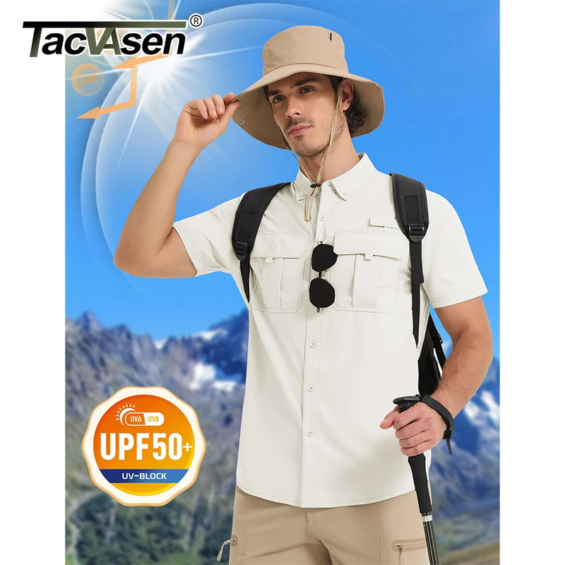 TACVASEN Men‘s Short Sleeve Sun Protection Shirt UPF 50+ Lightweight Quick Dry Fishing Hiking UV Shirt with Pockets for Men
