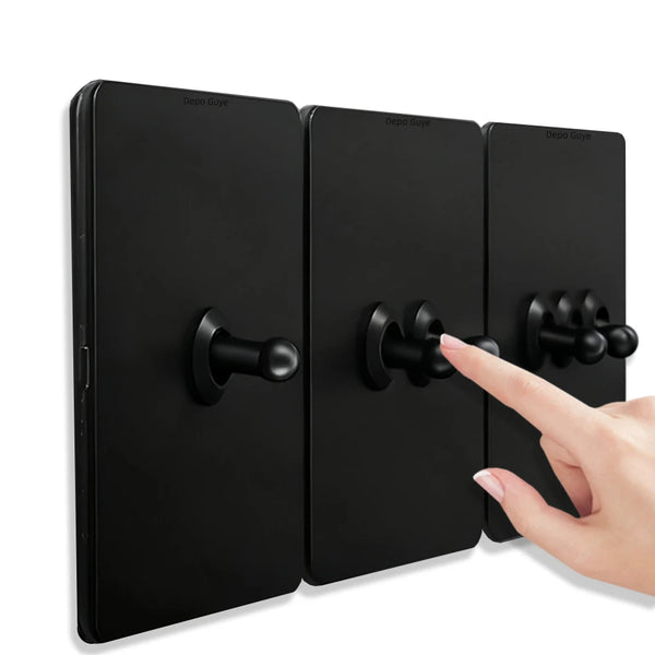 Retro Brass Lever Switch 1-4 Gang 2 Way Toggle Switch Panel Black EU RU FR Electrical Sockets And Switches USB Type-c Cat6 Rj45