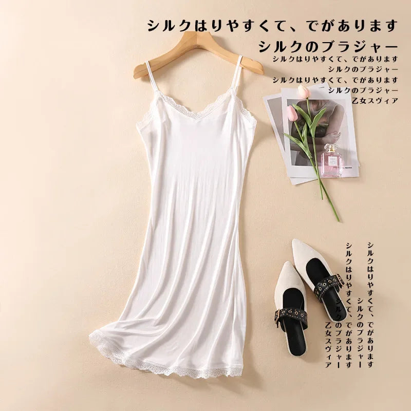 Hot Sale Thin Sling Nightdress Women Summer Nightgown Mulberry Silk V-neck Lace Sexy Suspender Nightdress Ladies' Night Dress