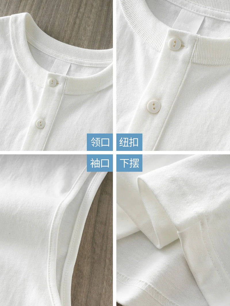 DUKEEN 100% Cotton Henley Collar Vest Men's Clothing Sleeveless Tops Oversized T-Shirt Solid Color Gym T-Shirt Man 11.3Oz