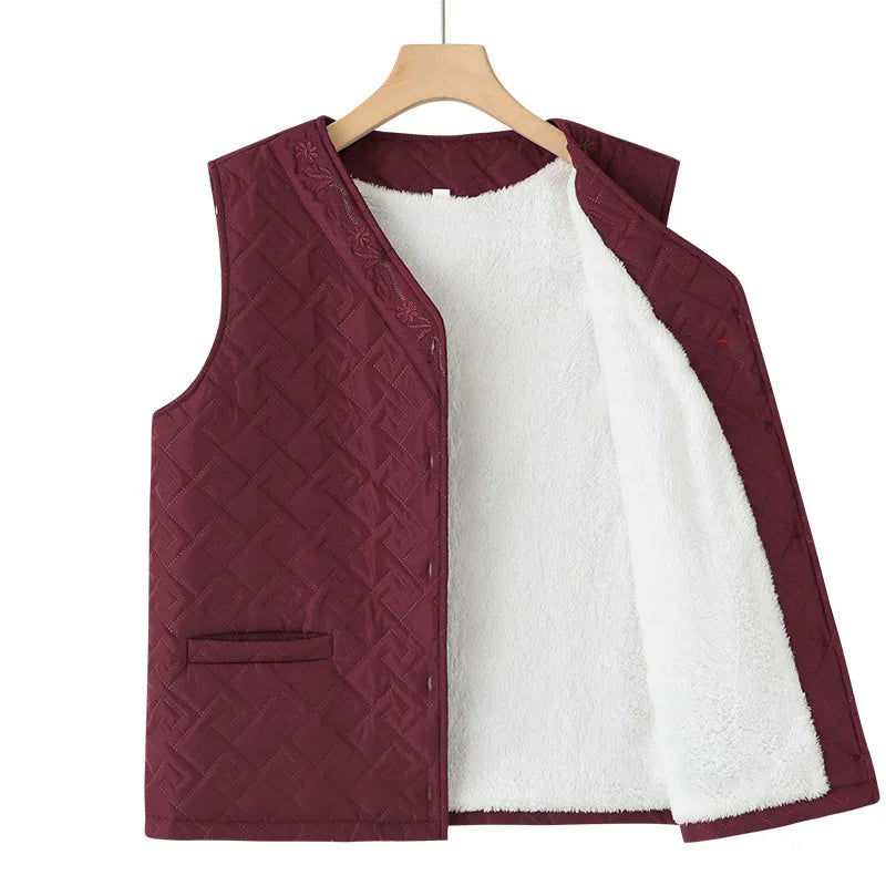 Middle Aged Elderly Women Knitted Vest Thick Velvet Autumn Winter Sweater Coat Mother Waistcoat Grandma Cardigan Jacket M-3XL