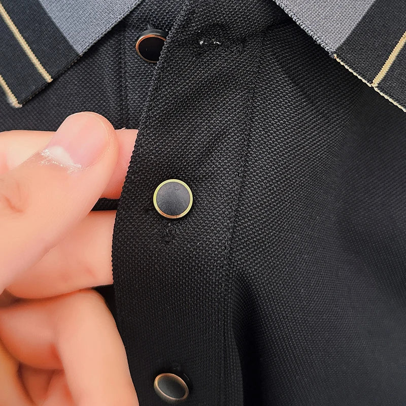 Quality Man Short-Sleeved Polo Shirt Lapel Button Color Blocking Letter Print British Style New T-Shirt Business Casual MensWear