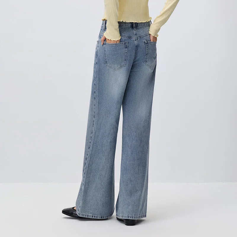 Semir Women Jeans Rhinestone Loose Slight Flare Design Sense Slim Casual Autumn Denim Pants Urban Daily Wear 2026