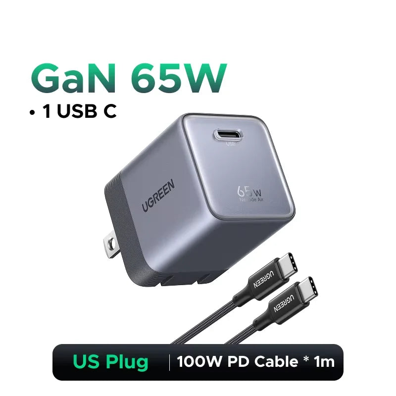 【Ultra Mini-US Plug】UGREEN Nexode Air 100W 65W 45W GaN Charger PD3.0 QC4.0 PPS For Macbook Laptop iPhone 18 17 Samsung S26 iPad
