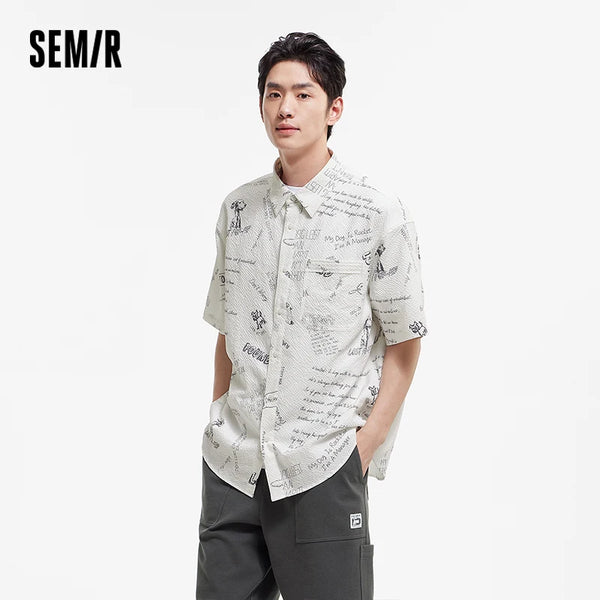 អាវបុរស Semir ឆ្នាំ ២០២៦ ដៃខ្លីបោះពុម្ពលើផ្ទៃពពុះ រចនាប័ទ្មវិស្សមកាល ម៉ូដធម្មតា ទន់ ពាក់ប្រចាំថ្ងៃ
