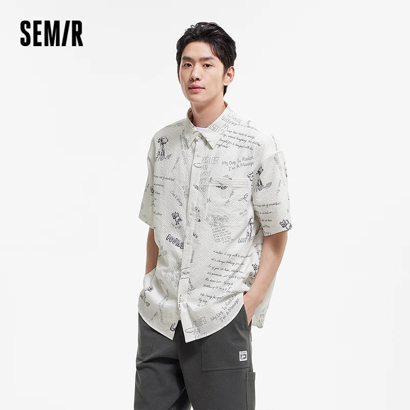 Semir Mens Shirt 2026 Short Sleeve All Over Printed Bubble Texture Tops Vacation Style Casual Fashion Soft Daily Wear