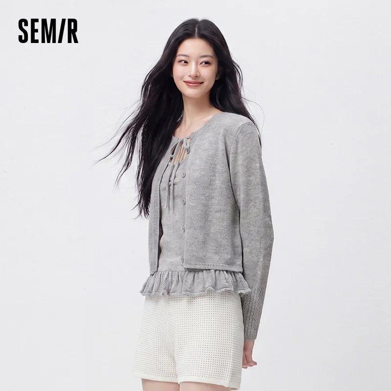 Semir Women Cardigan Lace Cami Short Knit Two Piece Sweet Elegant Casual Style Autumn Sweater Outdoor Wear 2026
