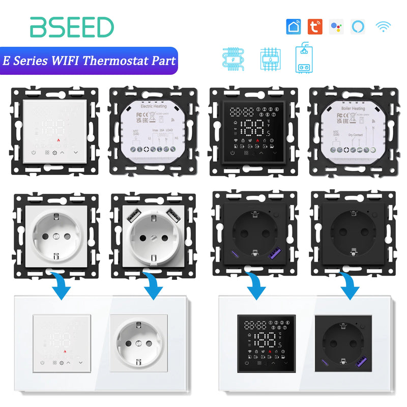 BSEED Smart WiFi Thermostat for Floor Heating/Boiler/Water Function Part Thermostat Controller Glass Panel Tuya APP Control