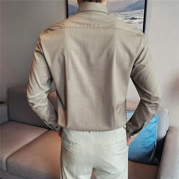 Men's Bamboo Fiber Hidden Placket Shirt Breathable Long Sleeve Button-Down for Business & Casual Wear