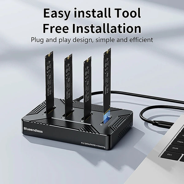 ស្ថានីយ ចត SSD m2 ទំហំ 4 bay ប្រភេទ C របស់ Blueendless USB3.1 10Gbps m.2 NVME SATA ngff dual protocol ប្រអប់ SSD ធ្វើពីអាលុយមីញ៉ូម