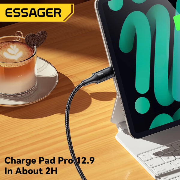 ខ្សែសាក Essager Type C ដល់ Type C 100W PD សាកលឿន USB C ដល់ USB C ខ្សែសាក C ដល់ C សម្រាប់ MacBook iPad Xiaomi Realme POCO