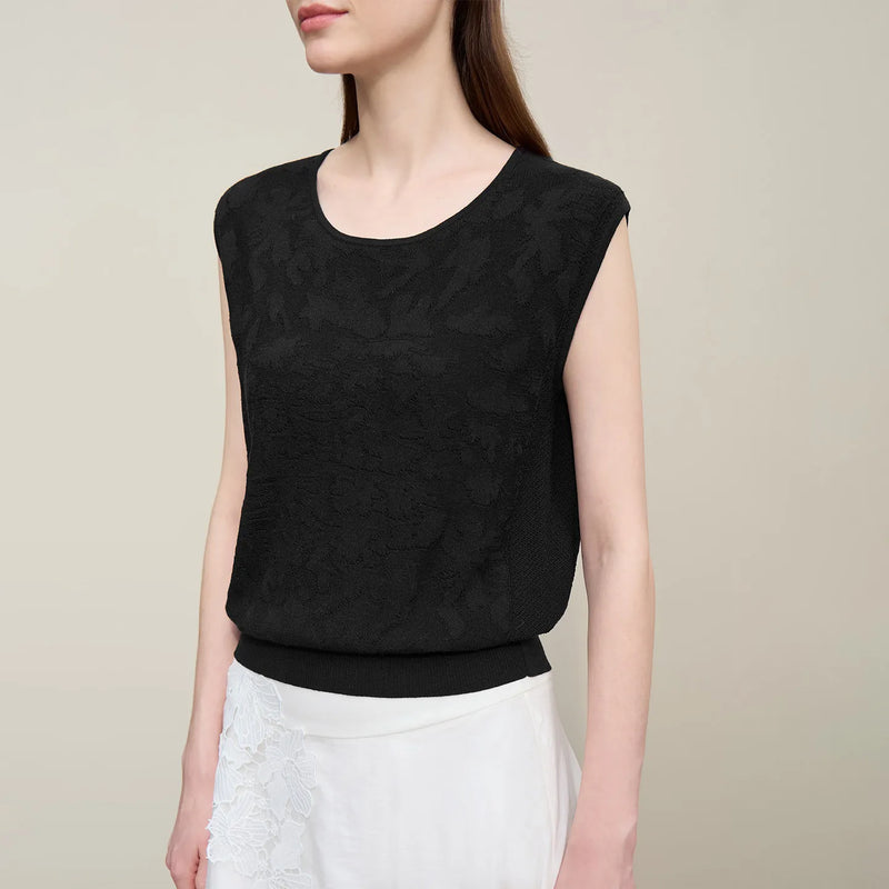 Amii Sleeveless Women's Sweater 2026 Summer New O-Neck Loose Jacquard Knit Top Elegant Office Casual T-shirts For Women 12622193