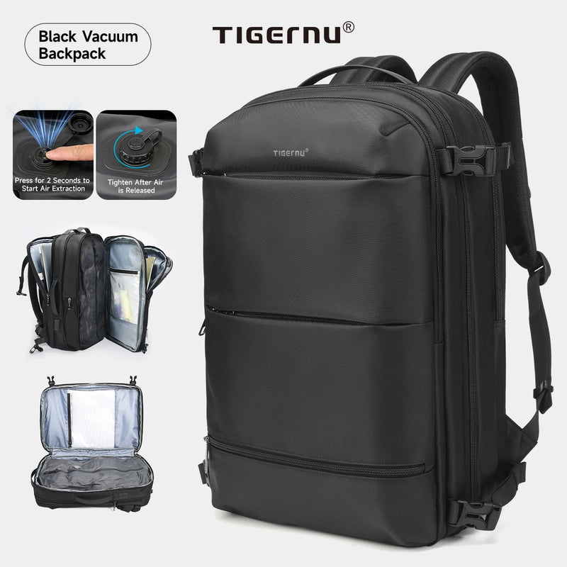 Tigernu Vacuum Compression Backpacks Men Travel Backpack Expandable USB Bag Large Capacity 17 Laptop Bags For School Cabin Bags