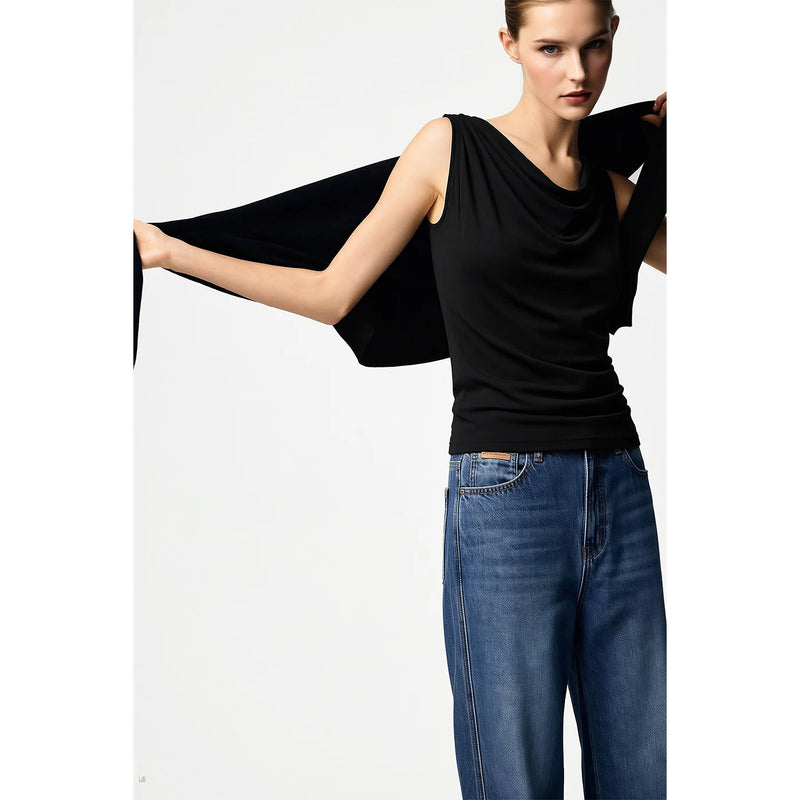 Amii Cowl Neck Women's Tank Top 2026 Summer New Stretch Knit Sleeveless Camisole Loose Casual Holiday Vest For Women 12622062