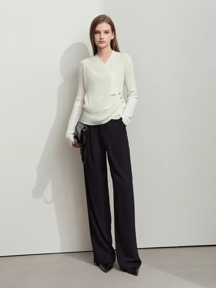 អាវយឺតក V រាងមូល រចនាបែប Minimalist របស់ Amii សម្រាប់រដូវស្លឹកឈើជ្រុះ អាវក្រៅដៃវែង សម្រាប់នារី ថ្មី 12511083