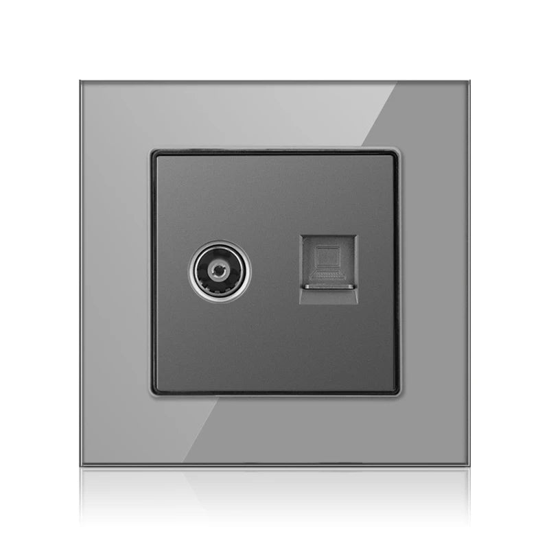 Cat6 Rj45 Wall Socket Network Socket With TV Wall Data Double Socket Telephone Tempered Glass Panel Computer Wall Net Outlet