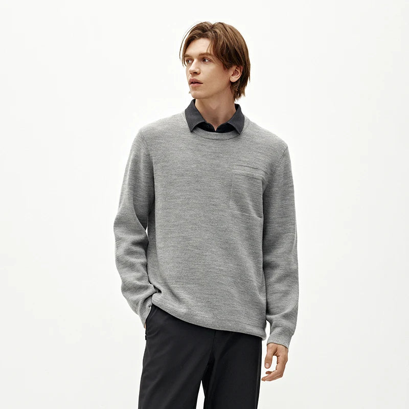 Semir Men Sweater Knit Texture Layered Look Everyday Style 2026 Winter Warm Knit Soft Touch Layering Wear Clean Silhouette