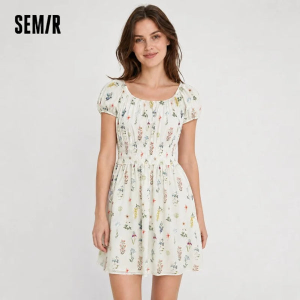 រ៉ូបស្ត្រី Semir រ៉ូបបោះពុម្ពផ្កាចង្កេះ Bowknot ឆ្នាំ ២០២៦ រដូវក្តៅ ស្ទីលធម្មតាផ្អែមល្ហែម