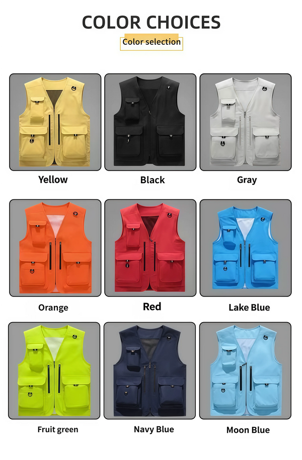 12 Fashion colors Summer outdoor fishing lightweight vest Multi-pocket high-end  Work and leisure vest custom logo printed
