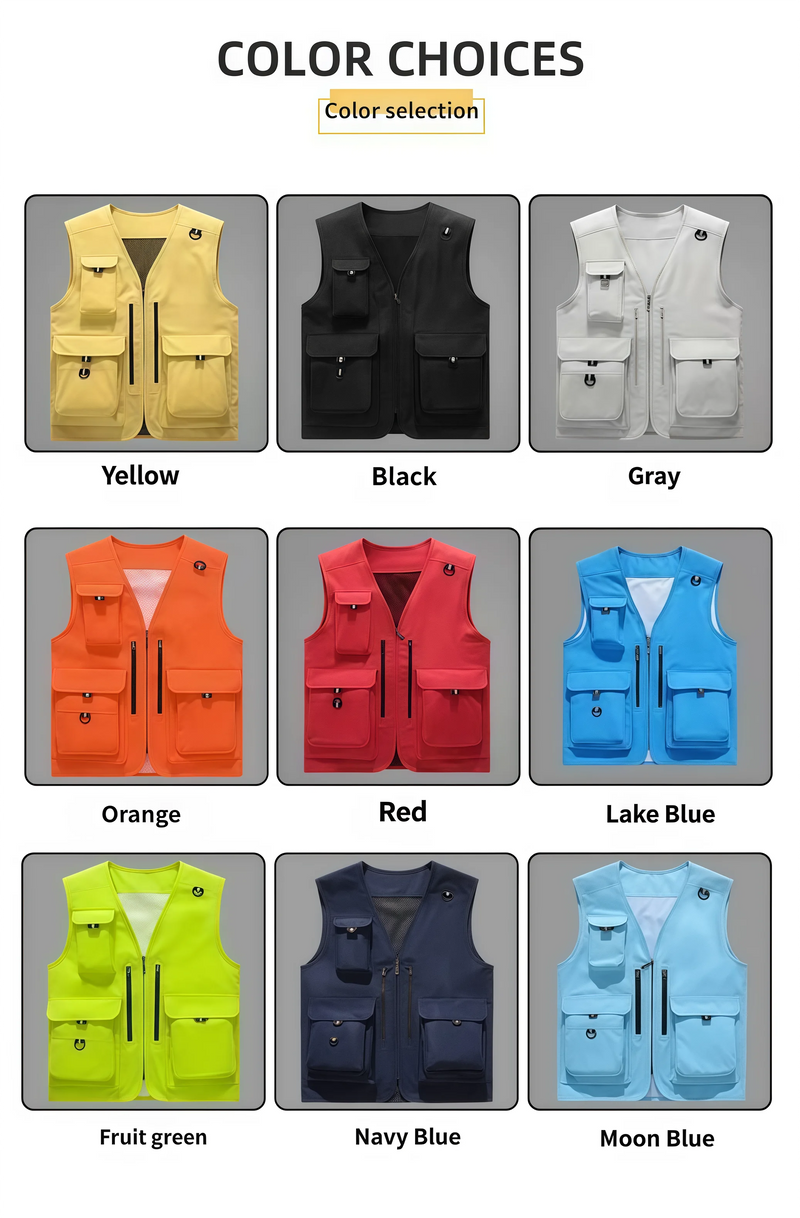 12 Fashion colors Summer outdoor fishing lightweight vest Multi-pocket high-end  Work and leisure vest custom logo printed