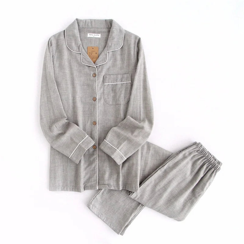 Couple Pajamas Sleepwear Clothes for Men's And Women's 100% Cotton Two-Piece Pyjama Set Autumn Casual Lapel Nightwear Pijama
