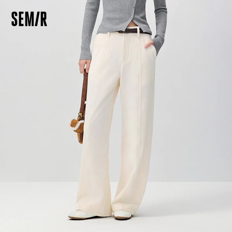 Semir Women Pants Chenille Loose Barrel Leg White 2026 Winter Casual Elegant Versatile Relaxed Everyday Style Full Length