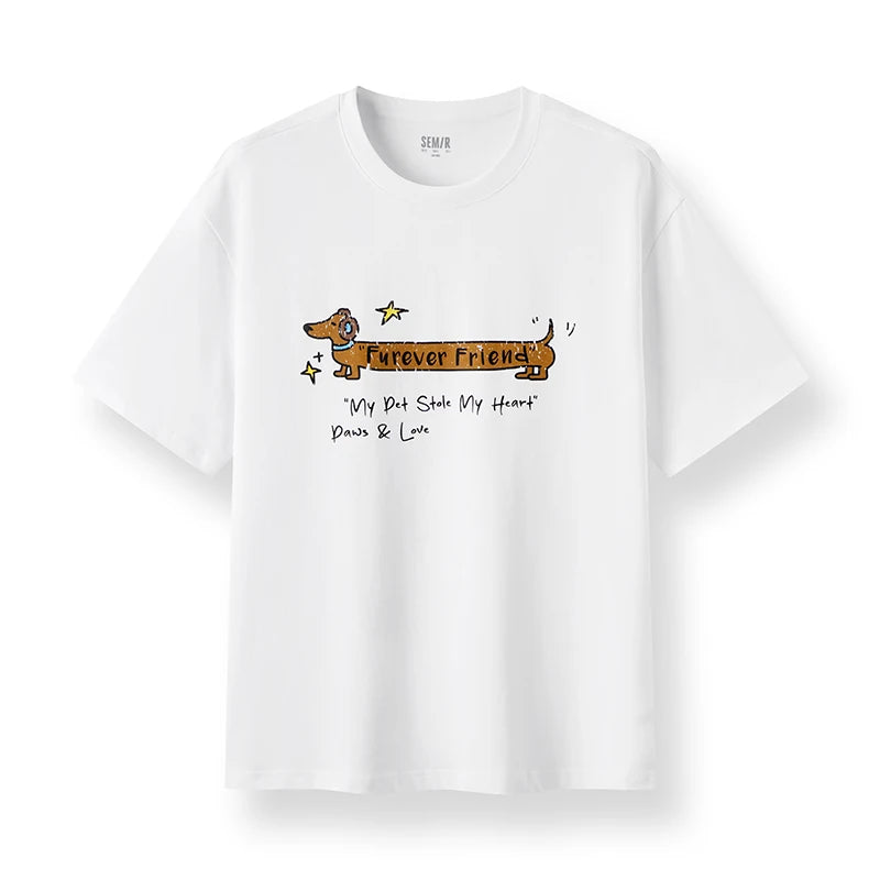 Semir Mens Tshirt 2026 Vintage Cute Animal Letter Printed Knitted Loose Couple Style Casual