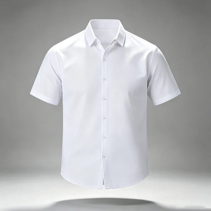 Summer Male Lapel Short Sleeve Dress Shirt Single Breasted Soft Stretch Cloth Outdoor Travel Daily Commute Formal Top