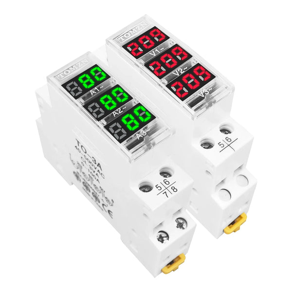 TOMZN DIN Rail 18mm AC 40-500V 220V 380V Voltage Meter Ammeter Single Three Phase Modular Indicator LED Digital Display Detector