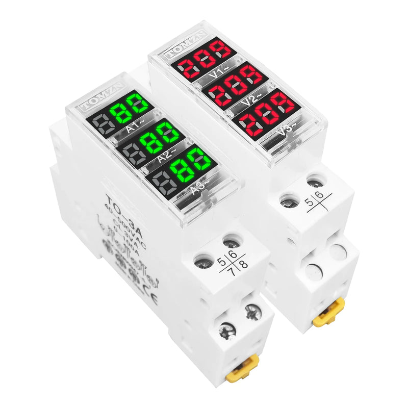 TOMZN DIN Rail 18mm AC 40-500V 220V 380V Voltage Meter Ammeter Single Three Phase Modular Indicator LED Digital Display Detector