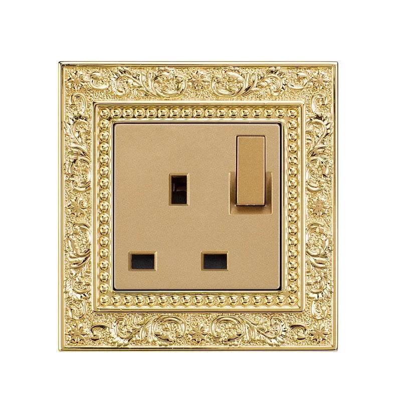 Luxurious metal European vintage antique EU wall lamp switch socket panel brass metal villa  home light switch 1/2/3 gang 2 way