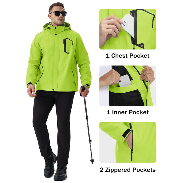 TACVASEN 2025 Lightweight Waterproof Rain Jacket Mens Mesh Lined Outdoor Windbreaker Fishing Hiking Jacket with Detachable Hood