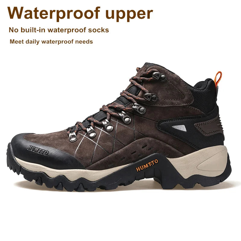 HUMTTO Waterproof Trekking Sneakers for Men Winter Leather Hunting Outdoor Hiking Shoes Sport Walking Tactical Safety Boots Mens