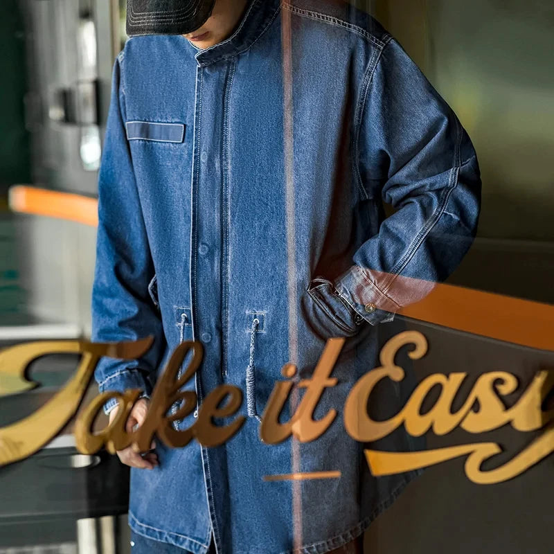 អាវធំ Maden American Retro M65 Denim Fishtail រលុង អាវធំសម្រាប់បុរស អាវធំរដូវស្លឹកឈើជ្រុះ អាវក្រៅធម្មតា