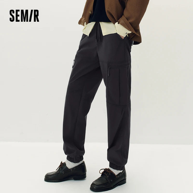 Semir Men Pants Drawstring Waist Loose Tapered Cargo Multi Pocket Outdoor 2026 Autumn Jogger Style Long Trousers Daily Wear