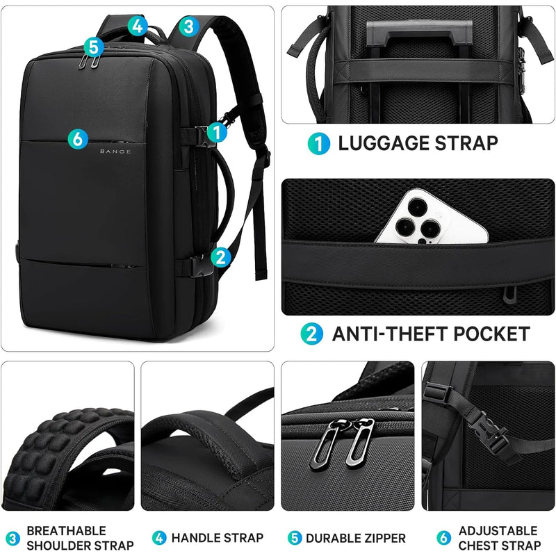 BANGE Expandable Men Travel Backpack With Vacuum Compression 17 inch Laptop Backpacks Business Large School Backpack For Hiking