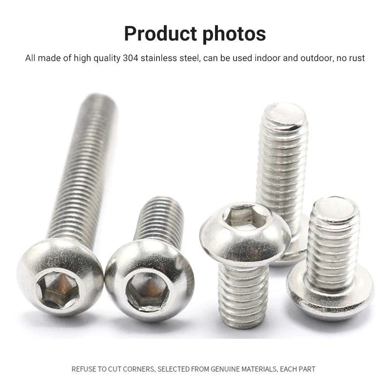 DIVEDEER Hex Hexagon Socket Button Head Cap Screw M2 M3 M4 M5 M6 M8 M10 Allen Bolts ISO7380 A2-70 Stainless Steel