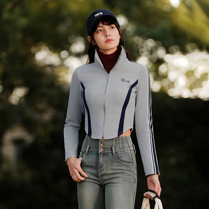 Semir Short Jacket ColorBlock Fitted Coat Women Spring 2025 StandCollar Slim Sport Trend