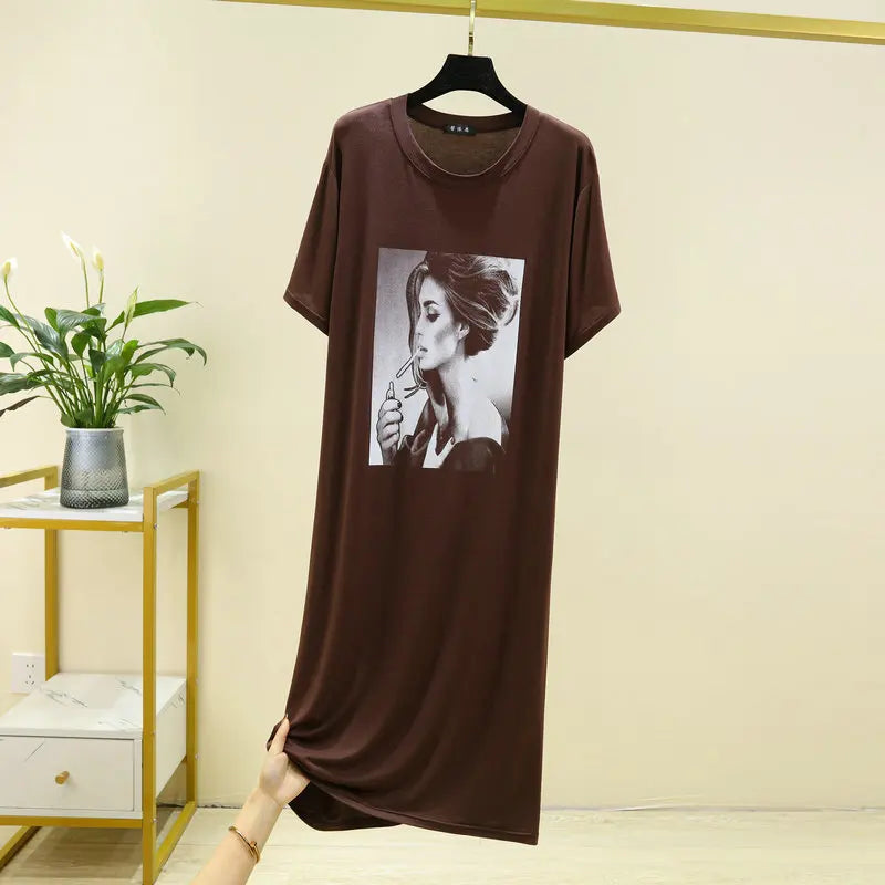 Fashion Printed Women's Dress Modal Short Sleeve Nightdress Summer Oversized Loose Nightgowns For Women Sleepshirt