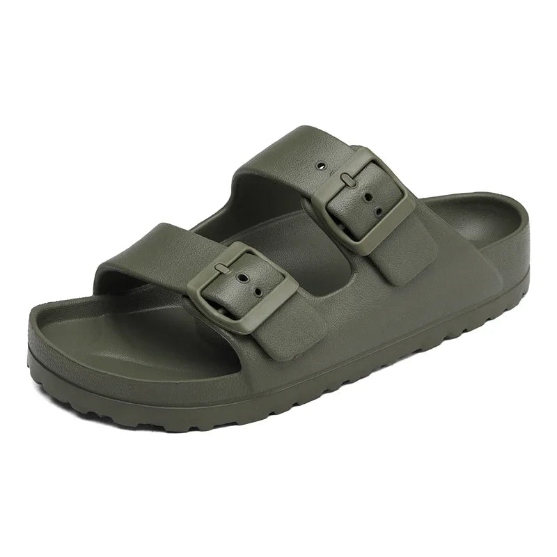 Summer Women Classic Slides Slippers Slip on Beach Sandals With Double Buckle Comfort Lightweight EVA