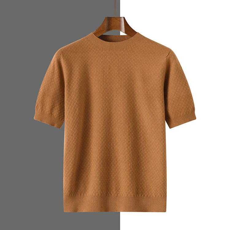 Men's Knit Short Sleeve T-Shirt – Solid Color Crew Neck Casual Top, Soft Breathable Wear for Business & Daily Style