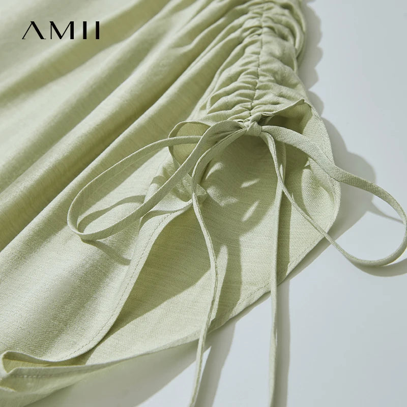 អាវ Amii Minimalism Chiffon ពាក់កណ្តាលសំពត់សម្រាប់នារី រដូវក្តៅឆ្នាំ ២០២៥ អាវថ្មីមូលដ្ឋានពណ៌រឹង លក់ដាច់ដោយឡែក សំពត់បត់ផ្នត់ 12552059
