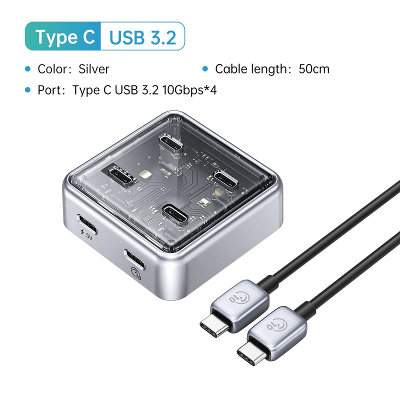 ORICO Metal Material Usb Hub 10Gbps With 2 USB A Port and 2 USB C Port USB3.2 hub Splitter is suitable for all Macbook Mac Mini