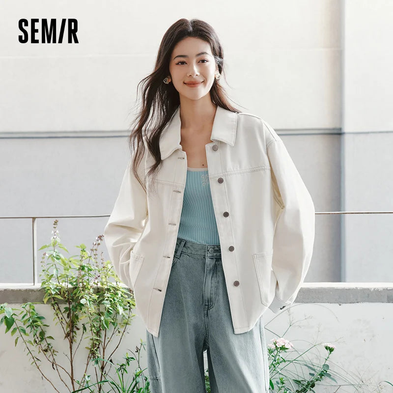 Semir Demin Jacket For Women 2026 Spring Denim Loose Lapel Casual Coat Fashion Comfortable Daily Outerwear